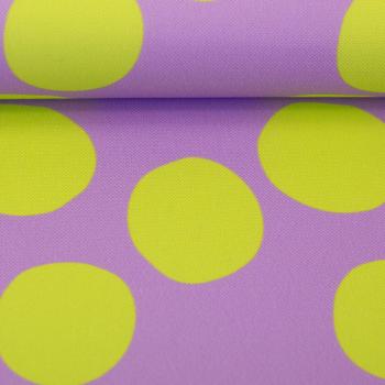 Preview: Outdoorstoff (wasserdicht) Colourful Collection, Punkte in Flieder/Limette, als Ballen auf der Rolle